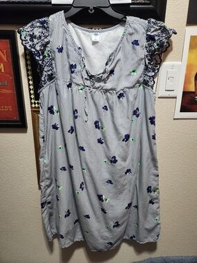 Old Navy Blue & White Striped Floral Sundress